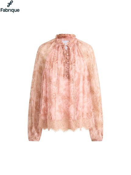 Xyla Semi Sheer Blouse in Silk Crepe with Paisley